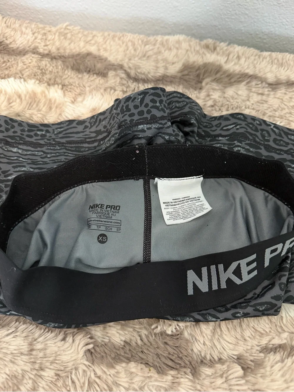 Nike Pro Women’s Black/Gray Animal-Print Bike Shorts with Neon Yellow Swoosh